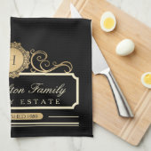 Linge De Cuisine Élégante Maison familiale Monogramme Or Cuisine no (Quart Plié)