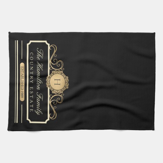 Linge De Cuisine Élégante Maison familiale Monogramme Or Cuisine no (Horizontal)