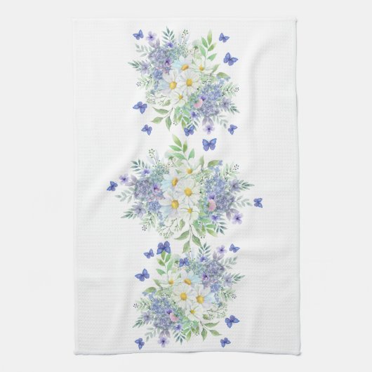 Linge De Cuisine Élégante marguerite avec papillons bleus (Vertical)