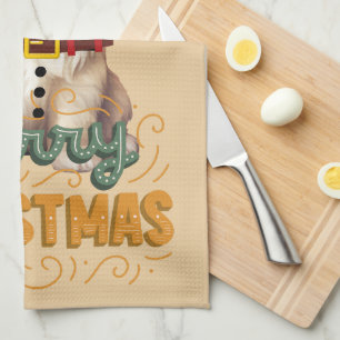 Linge De Cuisine Elégante oeuvre vintage Père Noël chien Noël