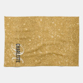 Linge De Cuisine Élégante parties scintillant or monogramme nom ser (Horizontal)