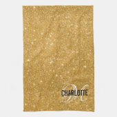 Linge De Cuisine Élégante parties scintillant or monogramme nom ser (Vertical)