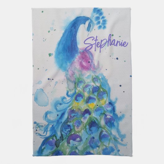 Linge De Cuisine Elégante Peacock Aquarelle Femmes couleurs pastel (Vertical)