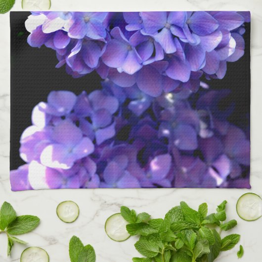 Linge De Cuisine Elégante perruche violette hydrangée florale (Plié)