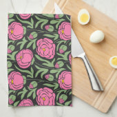 Linge De Cuisine Elégante Pierre rose Fleurs (Quart Plié)