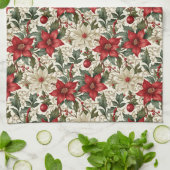 Linge De Cuisine Élégante Poinsététie rouge et blanche (Plié)