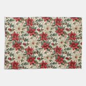 Linge De Cuisine Élégante Poinsététie rouge et blanche (Horizontal)