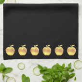 Linge De Cuisine Elégante Pommes d'or sur le noir (Plié)