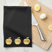 Linge De Cuisine Elégante Pommes d'or sur le noir (Quart Plié)