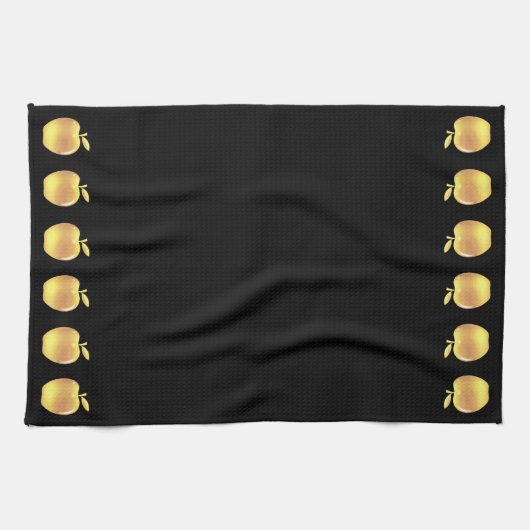 Linge De Cuisine Elégante Pommes d'or sur le noir (Horizontal)