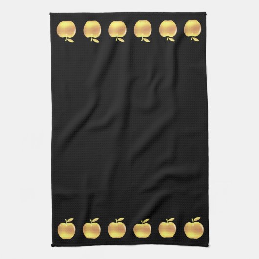 Linge De Cuisine Elégante Pommes d'or sur le noir (Vertical)