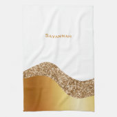 Linge De Cuisine Élégante Vague blanche or  (Vertical)