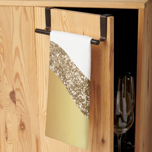 Linge De Cuisine Élégante Vague blanche or  (Pliage en tiers)