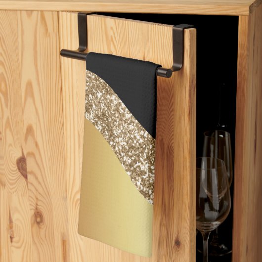 Linge De Cuisine Elégante Vague Noire Or (Pliage en tiers)