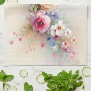 Linge De Cuisine Élégantes fleurs aquarelles personnalisables