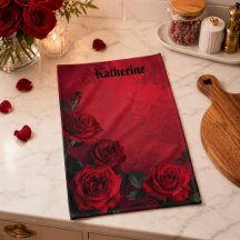 Elegantes Roses Rouges Gothiques Nom Personnalisé
