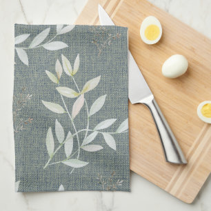 Linge De Cuisine Élégants Feuilles Botaniques Sur Tissu Tissé