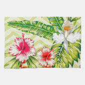 Linge De Cuisine Élégants Feuilles tropicaux et fleurs d'Hibiscus | (Horizontal)