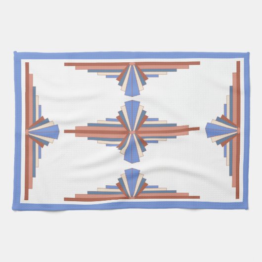 Linge De Cuisine Éléments Art déco en or rose & bleu (Horizontal)