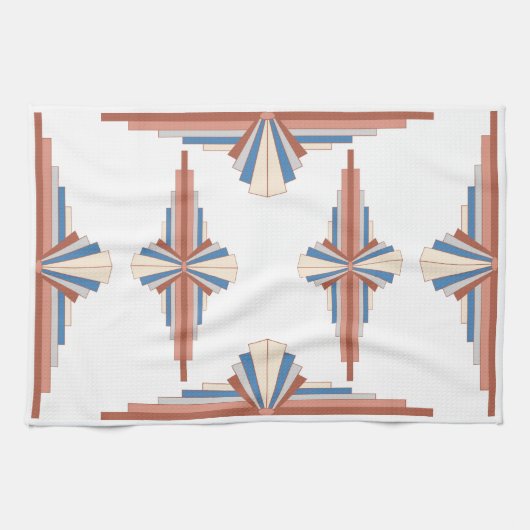 Linge De Cuisine Éléments Art déco en or rose, marron & bleu (Horizontal)