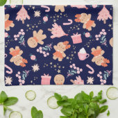 Linge De Cuisine Eléments de Noël en bleu marine (Plié)
