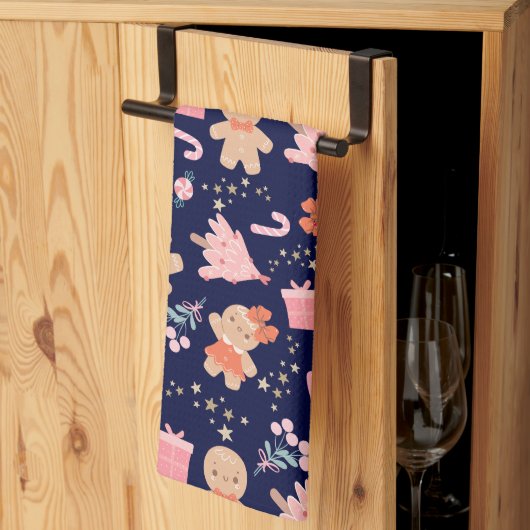 Linge De Cuisine Eléments de Noël en bleu marine (Pliage en tiers)