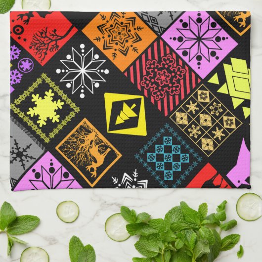 Linge De Cuisine Eléments de Noël sans couture flocon géométrique (Plié)