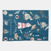Linge De Cuisine Éléments Nautiques à l'Aquarelle Bleus (Horizontal)