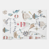 Linge De Cuisine Éléments nautiques à l'aquarelle Marin (Horizontal)
