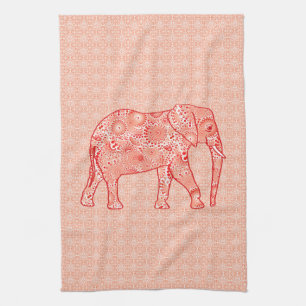 Linge De Cuisine Éléphale tourbillon fractal - corail orange et bla