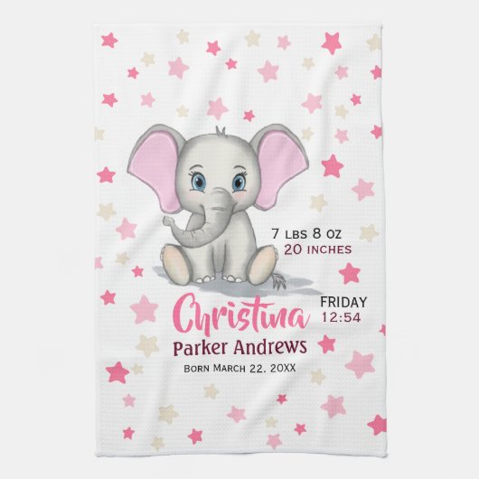 Linge De Cuisine Eléphant bébé mignon avec oreilles roses statistiq (Vertical)