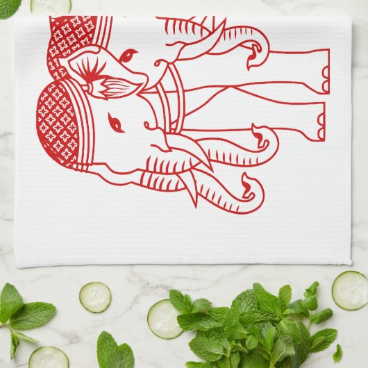 Linge De Cuisine Elephant blanc thaïlandais Erawan (Plié)