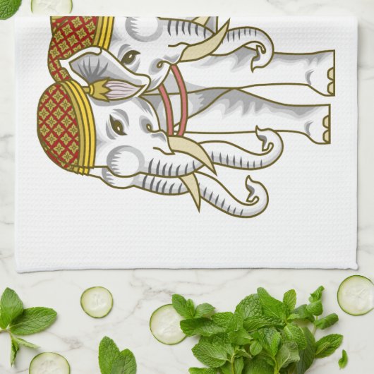 Linge De Cuisine Elephant blanc thaïlandais Erawan (Plié)