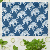 Linge De Cuisine Éléphant bleu modelé fleuri (Plié)