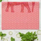 Linge De Cuisine Eléphant de fleurs - rouge profond et corail (Plié)