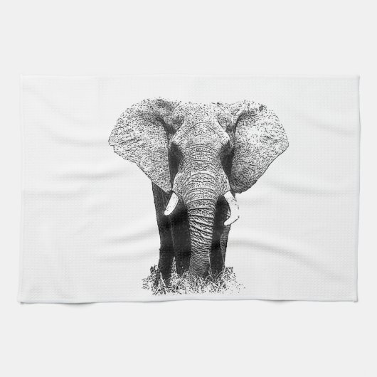 Linge De Cuisine Eléphant noir et blanc (Horizontal)