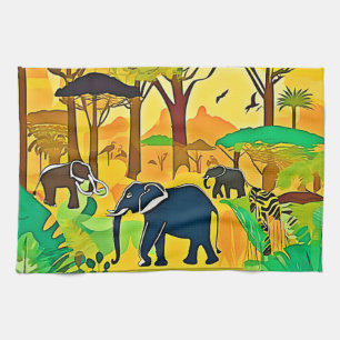 Linge De Cuisine Elephant Savanna Jungle Art
