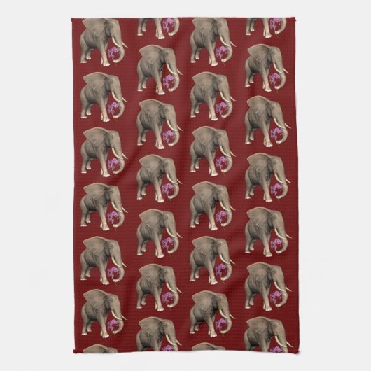 Linge De Cuisine Elephant With Pink Orchid (Vertical)
