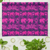 Linge De Cuisine Eléphants asiatiques violet rose (Plié)