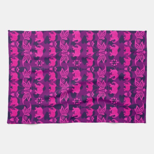 Linge De Cuisine Eléphants asiatiques violet rose (Horizontal)