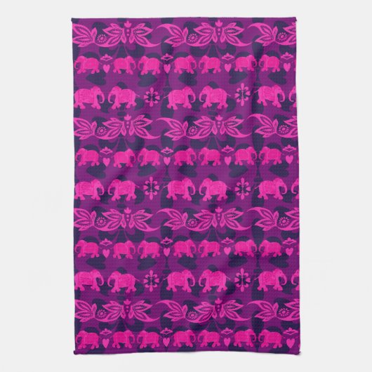 Linge De Cuisine Eléphants asiatiques violet rose (Vertical)