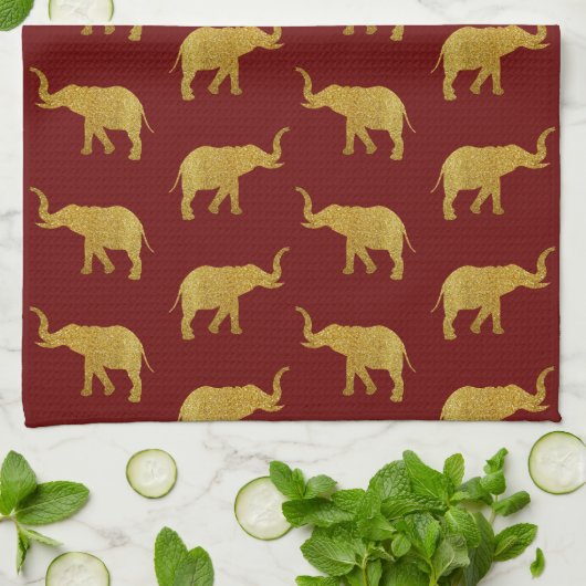 Linge De Cuisine Eléphants de trompette d'or (Plié)