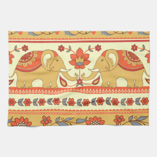 Linge De Cuisine Éléphants ethniques, fleurs, motif sans couture.