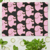 Linge De Cuisine Éléphants mignons assez roses sur le noir (Plié)