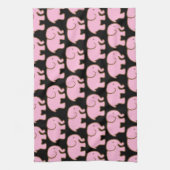 Linge De Cuisine Éléphants mignons assez roses sur le noir (Vertical)
