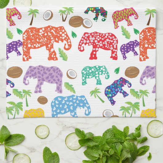 Linge De Cuisine Éléphants tropicaux (Plié)