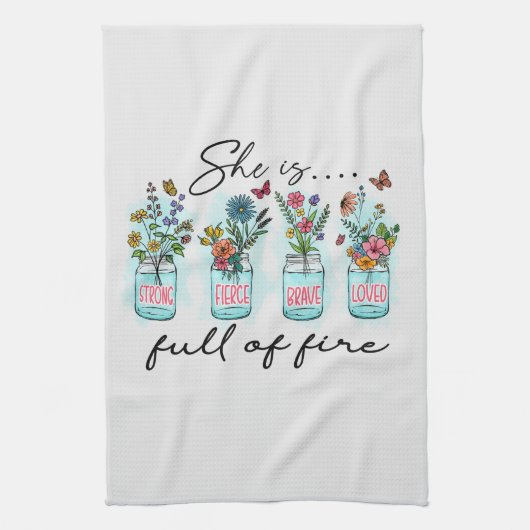 Linge De Cuisine Elle est pleine de feu - Autonomisation florale dy (Vertical)