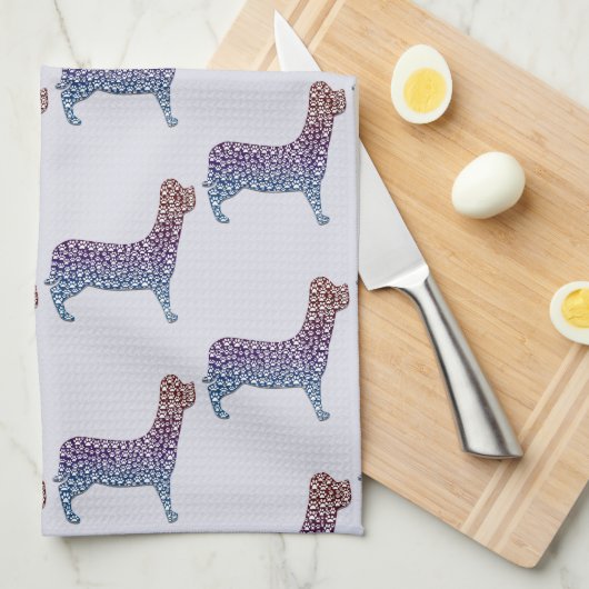 Linge De Cuisine Embossed Indigo Gradient Paw Print Dog Outline (Quart Plié)