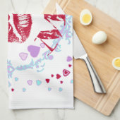 Linge De Cuisine Embrasse-moi ! Lèvres Rouges Avec des Cœurs (Quart Plié)