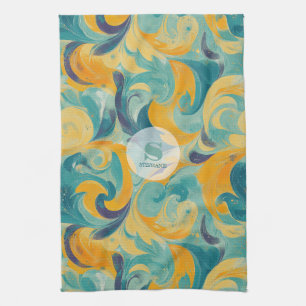 Linge De Cuisine Emerald Green et Gold Paisley Abstrait inspiré